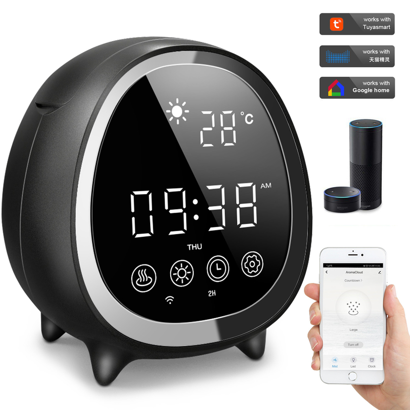 Smart Home Ultrasonic Cool Mist Aromatherapy Essential Oil Diffuser with Touch Control Clock Weather Display