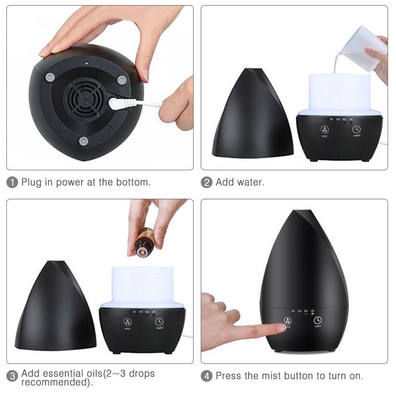 Home Portable Air Ultrasonic Humidifier Essential Oil Diffuser With Night Light For Bedroom