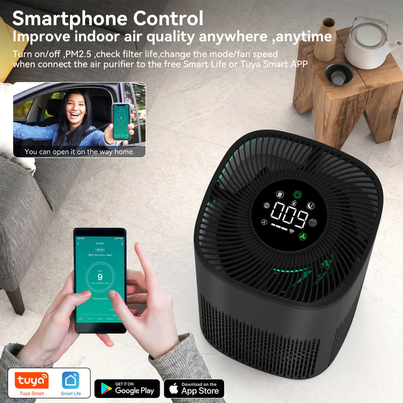 Smart Air Purifier with PM2.5 Display and LED Tricolor Light