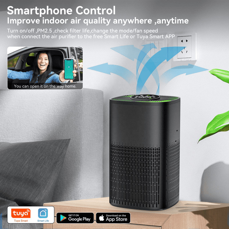 Smart Air Purifier with PM2.5 Display and LED Tricolor Light
