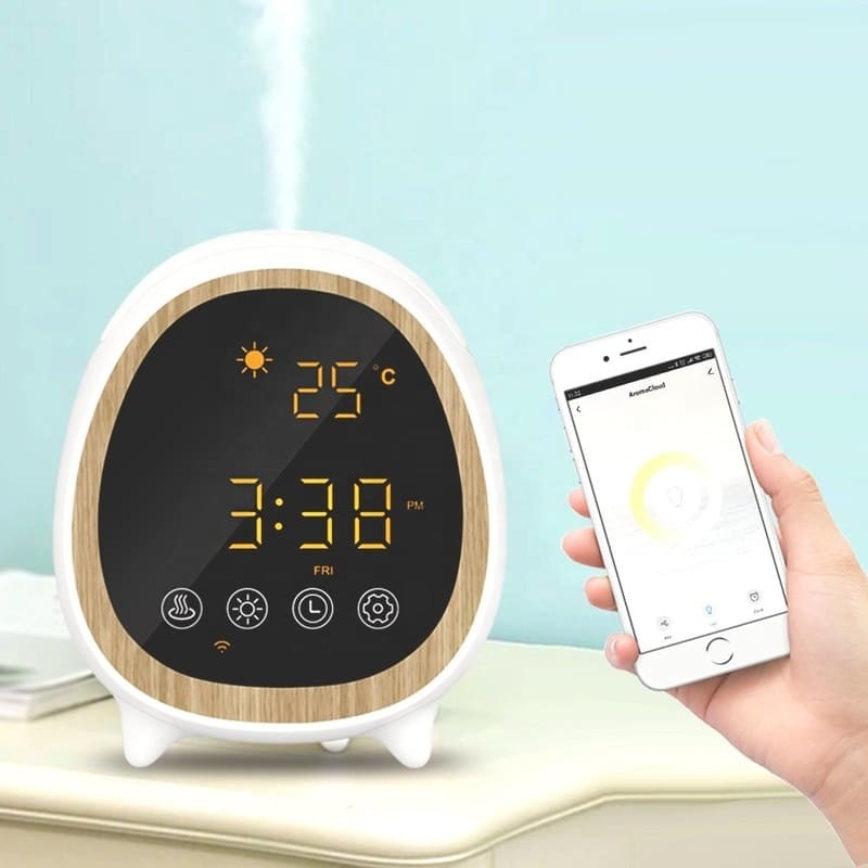 Remote And App Control Ultrasonic Diffuser Scent Diffuser Machine With Smart Home Alarm Clock
