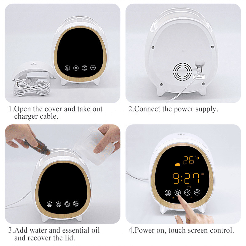 Remote And App Control Ultrasonic Diffuser Scent Diffuser Machine With Smart Home Alarm Clock